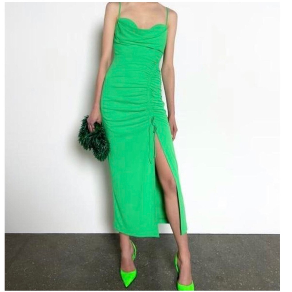 Zara green draped midi dress